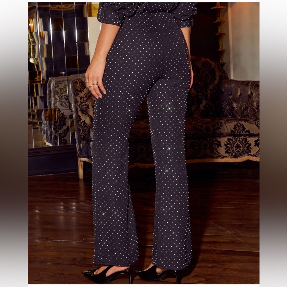 Vici Embellished Chiffon Button Down Top and Fitted Flare Pants - Picture 4 of 8